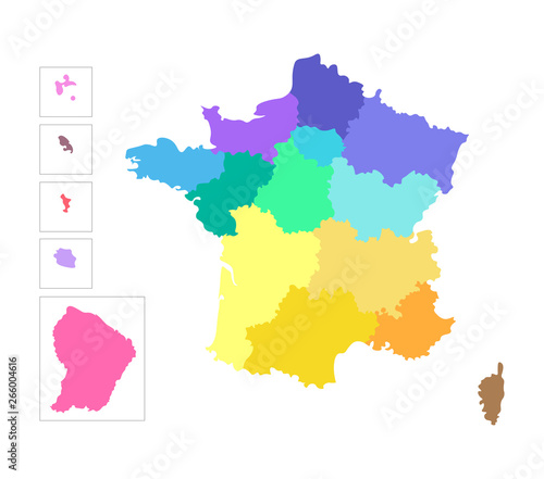 Vector isolated illustration of simplified administrative map of France. Colorful silhouettes