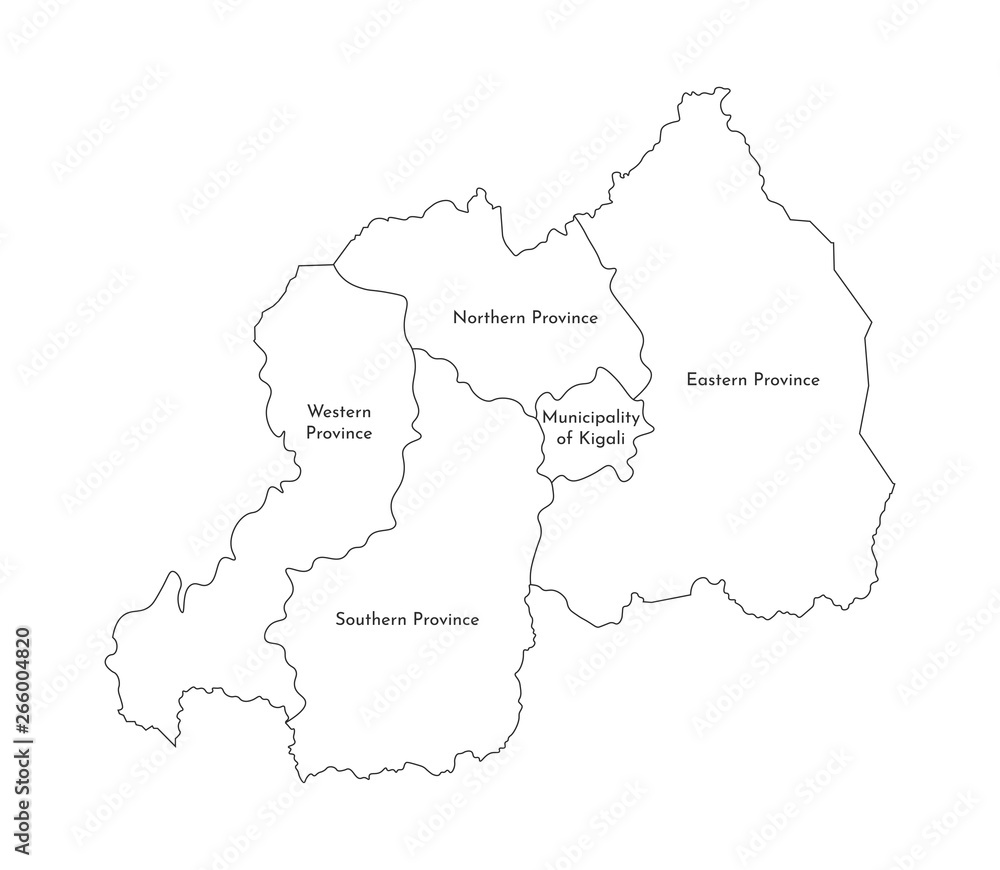 Vector isolated illustration of simplified administrative map of Rwanda. Black line silhouettes