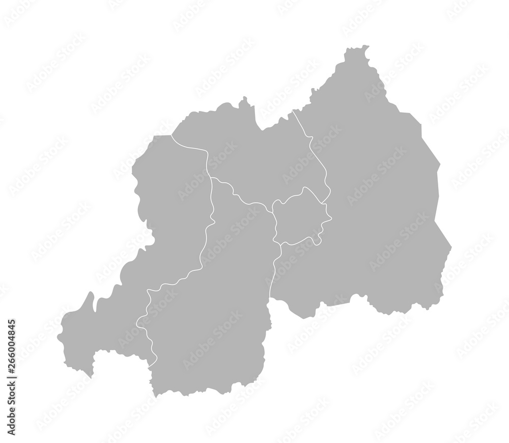 Vector isolated illustration of simplified administrative map of Rwanda. Borders of the regions. Grey silhouettes