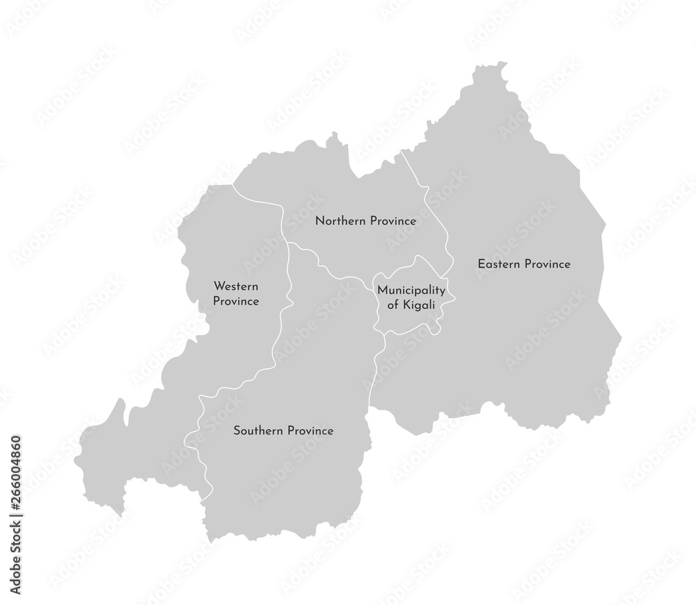 Vector isolated illustration of simplified administrative map of Rwanda. Grey silhouettes, white outline