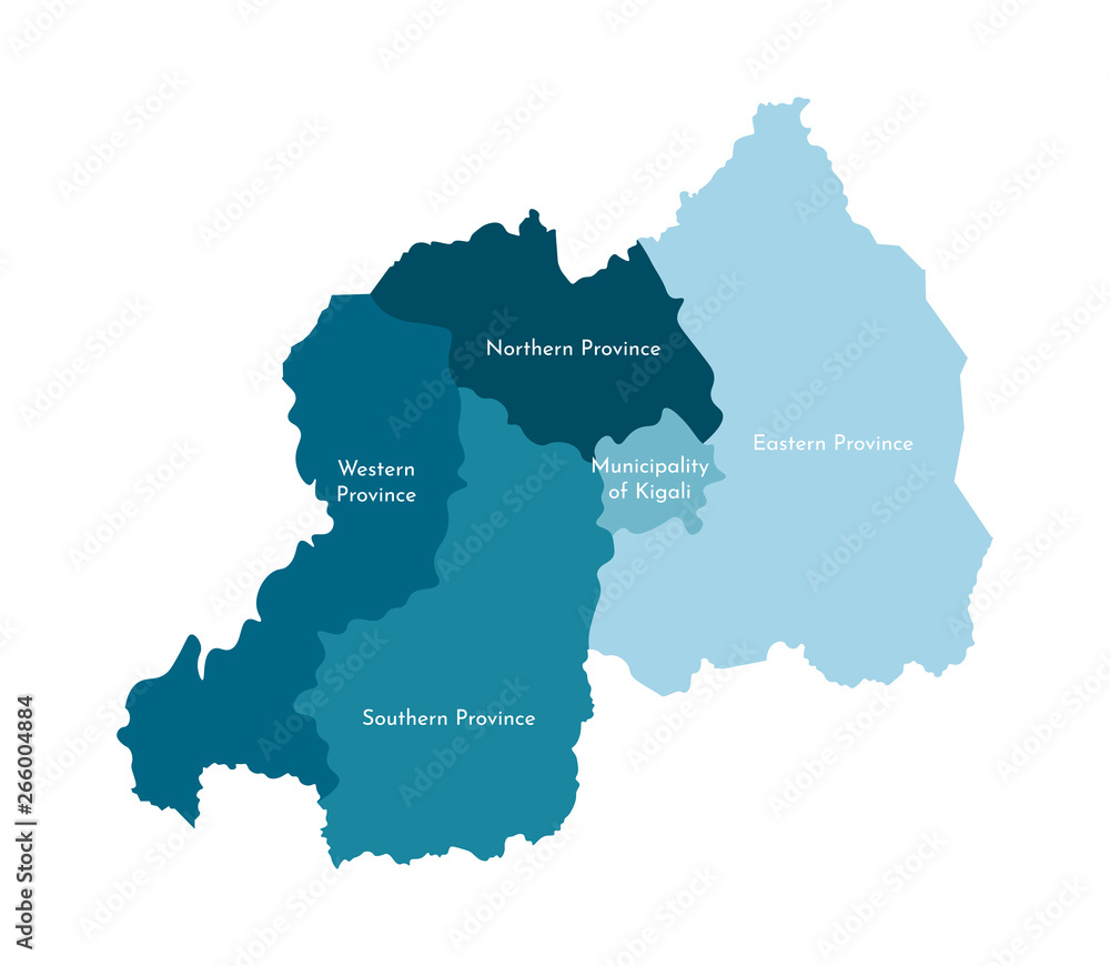 Vector isolated illustration of simplified administrative map of Rwanda. Borders and names of the regions.