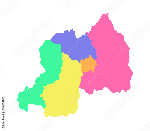 Vector isolated illustration of simplified administrative map of Rwanda. Borders of the regions. Multi colored