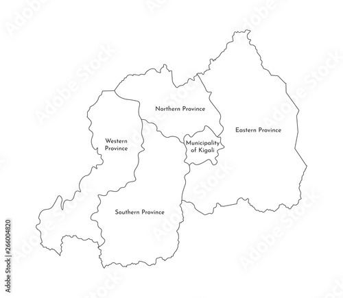 Vector isolated illustration of simplified administrative map of Rwanda. Black line silhouettes
