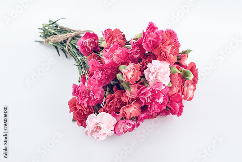 Bunch of carnation flowers on white background