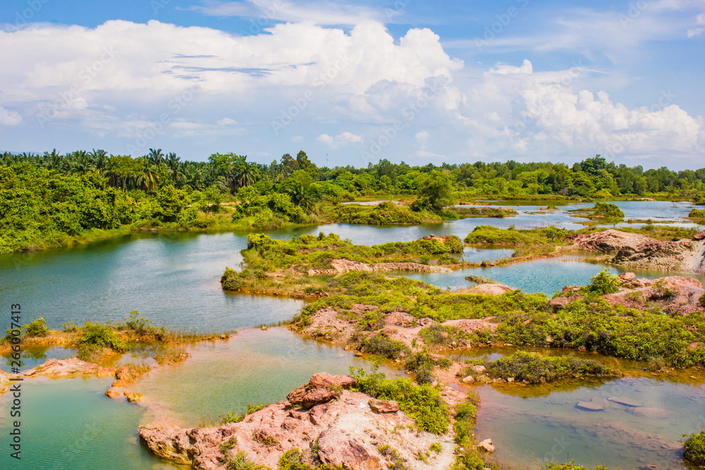Obraz premium Aeriel view of the beautiful lakes in Frog Hill- Tasek Gelugor, Malaysia.