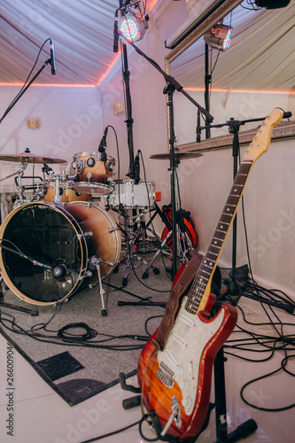 musical instruments drums guitars performing stage