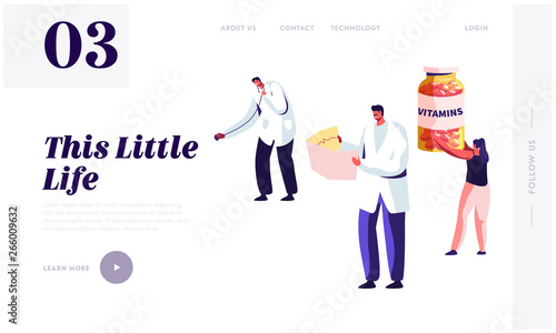 Healthy Lifestyle, Health Care Website Landing Page Template. Doctor Holding Stethoscope and Nurse Watching on Cardiogram. Woman with Vitamines Bottle Web Page Cartoon Flat Vector Illustration, Banner