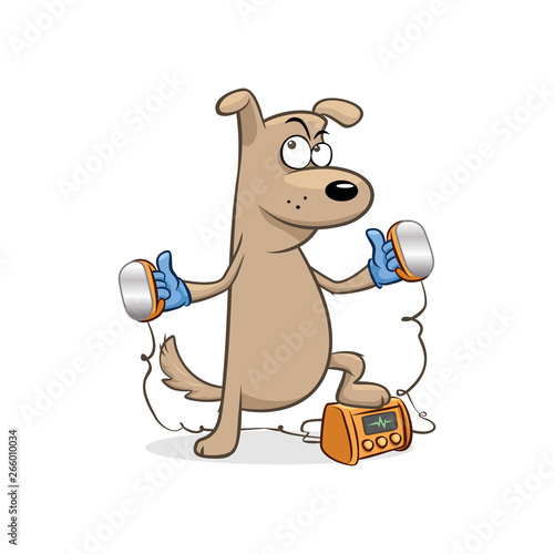 Doctor dog gloves heart defibrillator paddles vector illustration