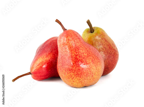 Dessert of ripe fragrant appetizing pink pears on a white background