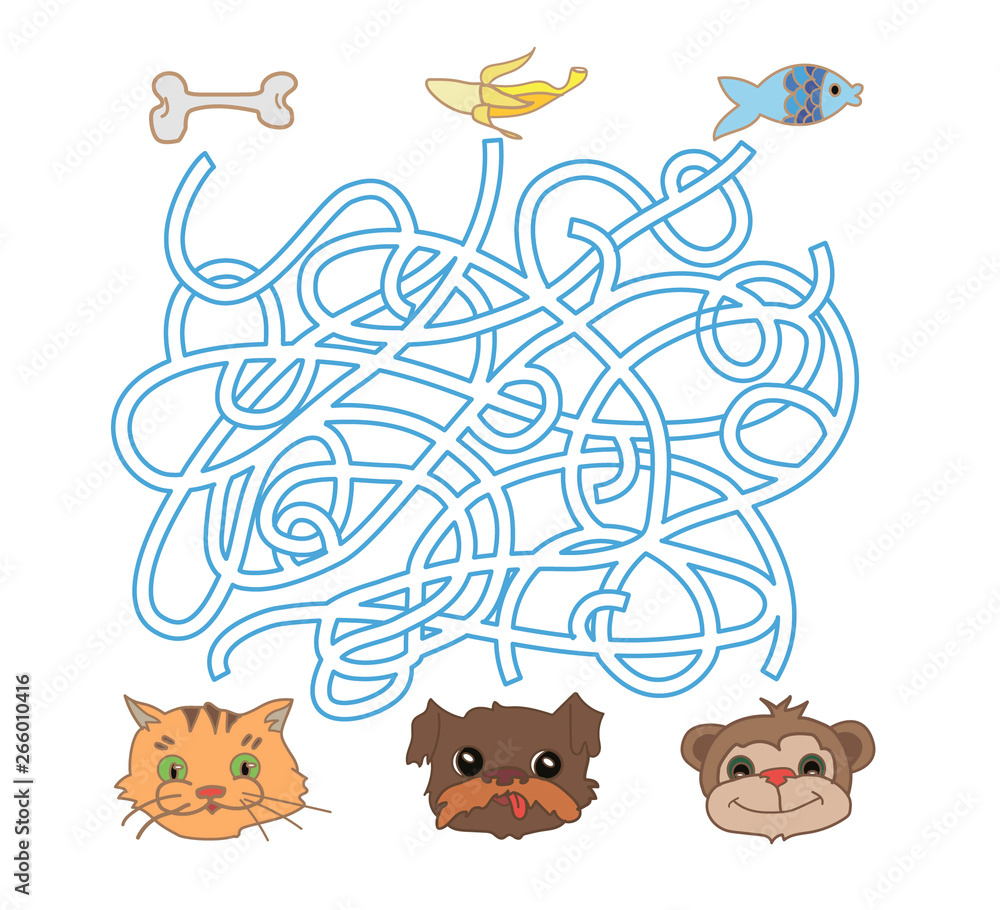 cartoon labyrinth for kids with animals ilustração do Stock | Adobe Stock