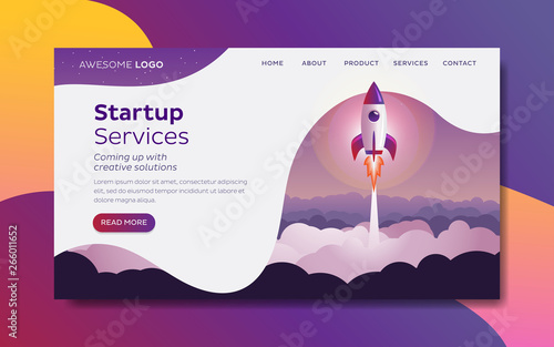 Fotografia, Obraz Rocket launch Startup concept Landing page template