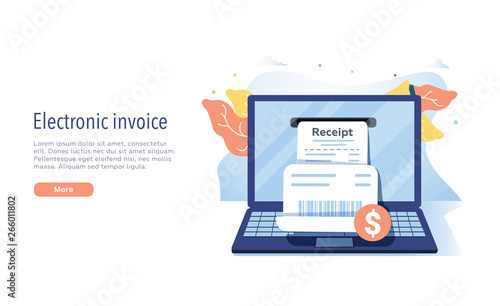 Electronic receipt or invoice in flat vector illustration. Digital bill for mobile internet banking concept.
