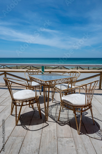 restaurant terrace overlooking the sea on the palmar beach in Conil de la Frontera, Cadiz, Spain © Jose R.Vazquez