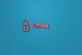 Text Padlock with red 3D illustration and blue background