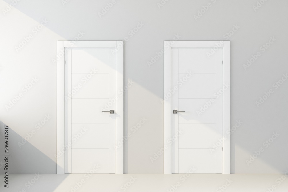 two white door in white wall two white door in white wall