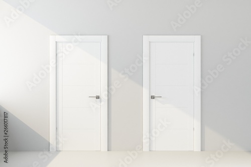 Fototapeta Naklejka Na Ścianę i Meble -  two white door in white wall