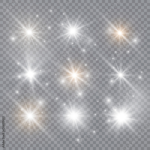 Glowing light explodes on a transparent background. Sparkling magical dust particles. Bright Star. Vector illustration.