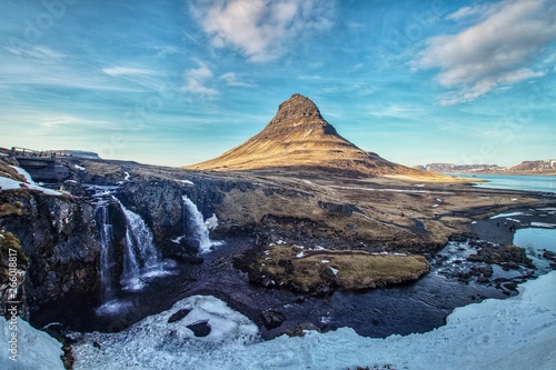 The Mount Kirkjufell of Iceland  captured at the sunset