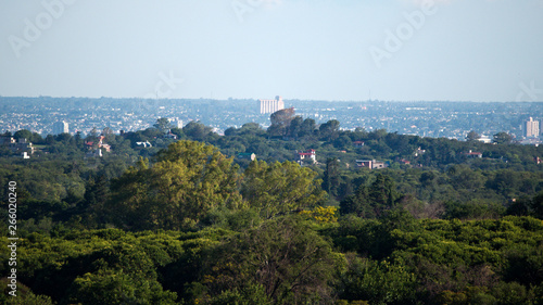 Fototapeta Naklejka Na Ścianę i Meble -  Faraway view of Cordoba City from a hill top in Rio Ceballos, Cordoba, Argentina.