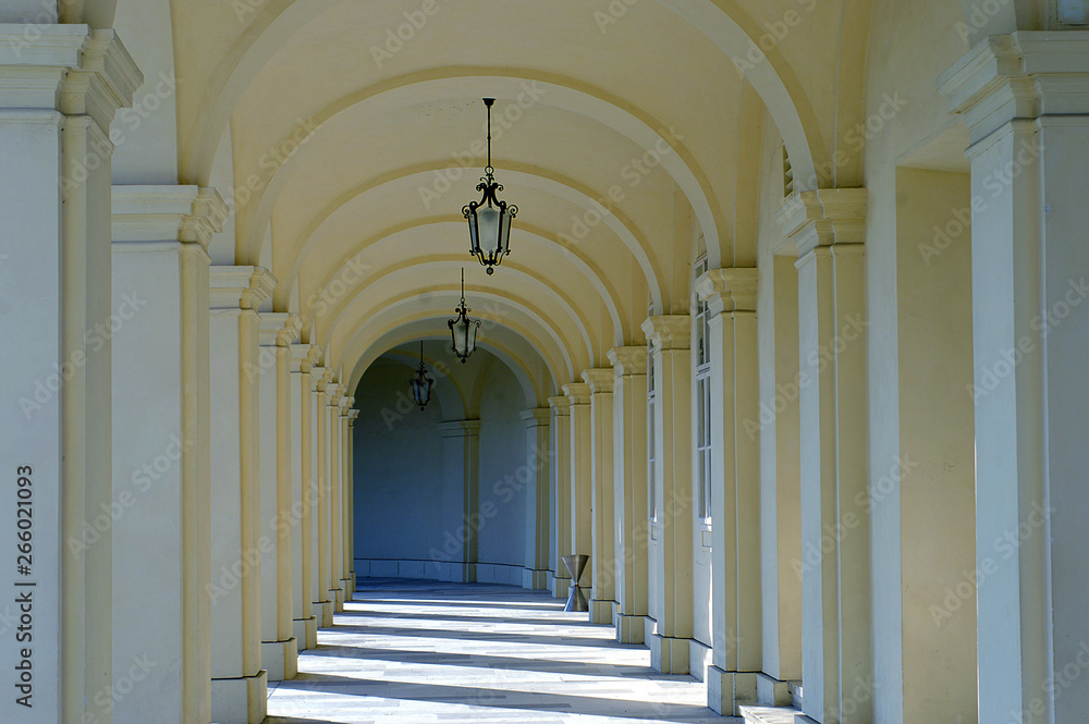 Arcade of yellow arches