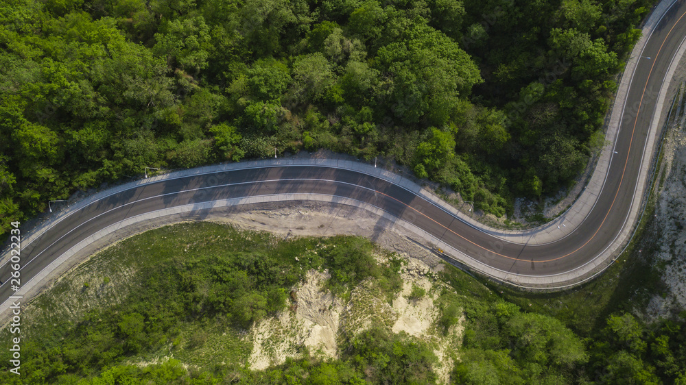 Aerial serpentine road trough the Caucasian mountains in South Russia