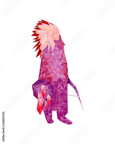 Indus – the indian constellation art of purple indian in polygonal style on grey background. Astrology indian icon. Low polygon isolated indian on grey background. Silhouette of man crystal design