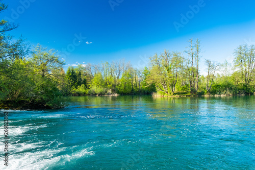 Beautiful green Mreznica river, in Belavici, Croatia, nature countryside landscape © ilijaa