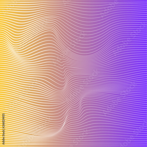 Wave distorted texture of color gradation. Abstract dynamical rippled surface. Vector stripe deformation background.