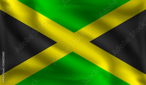 Waving Jamaican flag, the flag of Jamaica, vector illustration