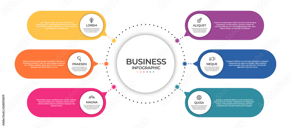 Business infographic template. Timeline concept for presentation, report, infographic and business data visualization. Round design elements with space for text Business infographic template. Timeline concept for presentation, report, infographic and business data visualization. Round design elements with space for text