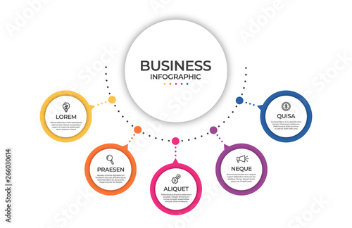 Business infographic template. Timeline concept for presentation, report, infographic and business data visualization. Round design elements with space for text