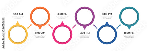 Business infographic template. Timeline concept with 6 steps for presentation, report, infographic and business data visualization. Round design elements with space for text