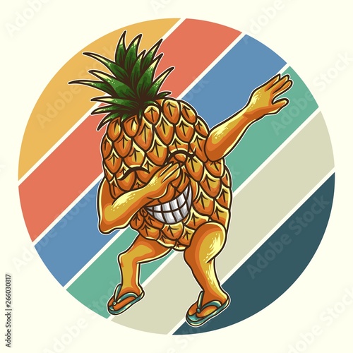 pineapple dabbing retro vector illustration