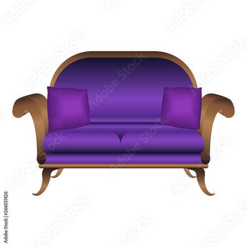 Violet sofa icon. Cartoon of violet sofa vector icon for web design isolated on white background