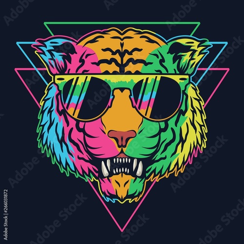 Tiger colorful eyeglasses Vector illustration