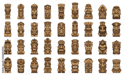 Tiki idols icons set. Cartoon set of tiki idols vector icons for web design photo