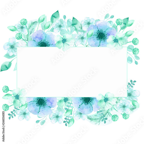 Watercolor flowers around the frame.