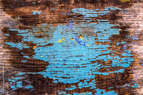 Rusty old wooden wall painted blue. Detailed photo texture.