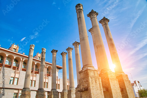 Columns and ruins of the Roman Temple located in city of Cordoba, Andalusia, Spain photo