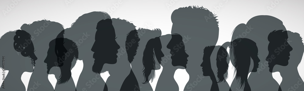 Group young people. Profile silhouette faces girls and boys – vector for stock - obrazy, fototapety, plakaty 