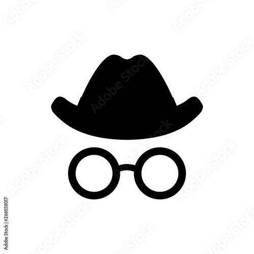 Incognito icon. Hat and glasses sign. Anonymous spy agent symbol, logo illustration – stock vector