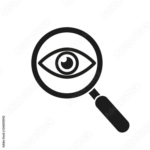 Magnifier with eye outline icon. Find icon, investigate concept symbol. Eye with magnifying glass. Appearance, aspect, look, view, creative vision icon for web and mobile – for stock