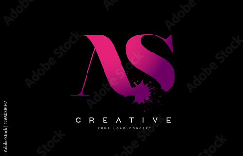 Purple Pink AS A S Letter Logo Design with Ink Watercolor Splash Spill Vector.