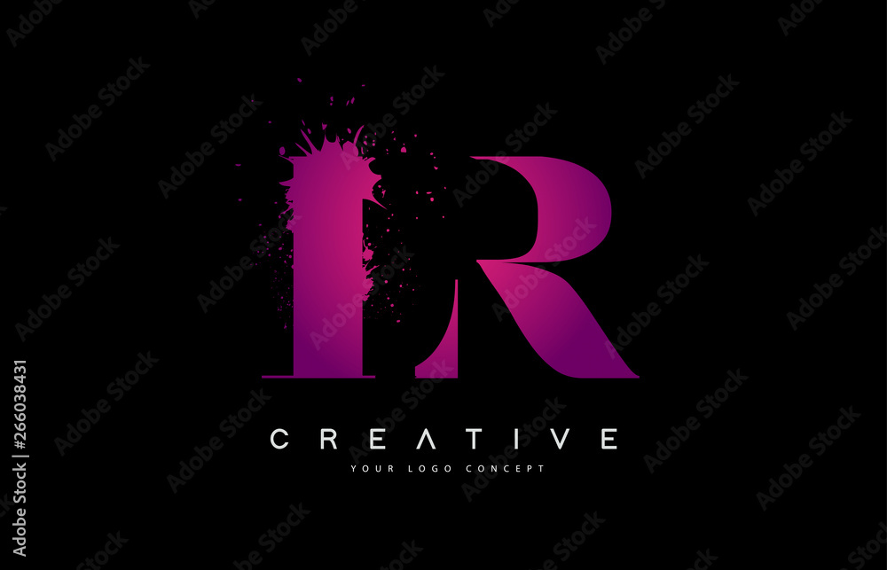 Purple Pink LR L R Letter Logo Design with Ink Watercolor Splash Spill ...