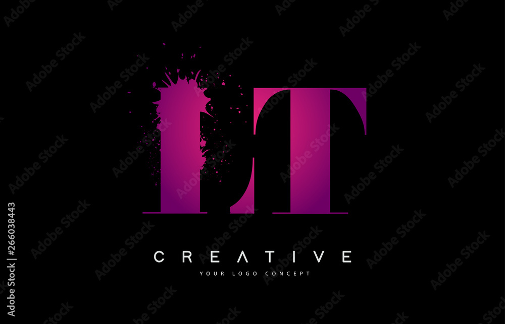 Fototapeta premium Purple Pink LT L T Letter Logo Design with Ink Watercolor Splash Spill Vector.