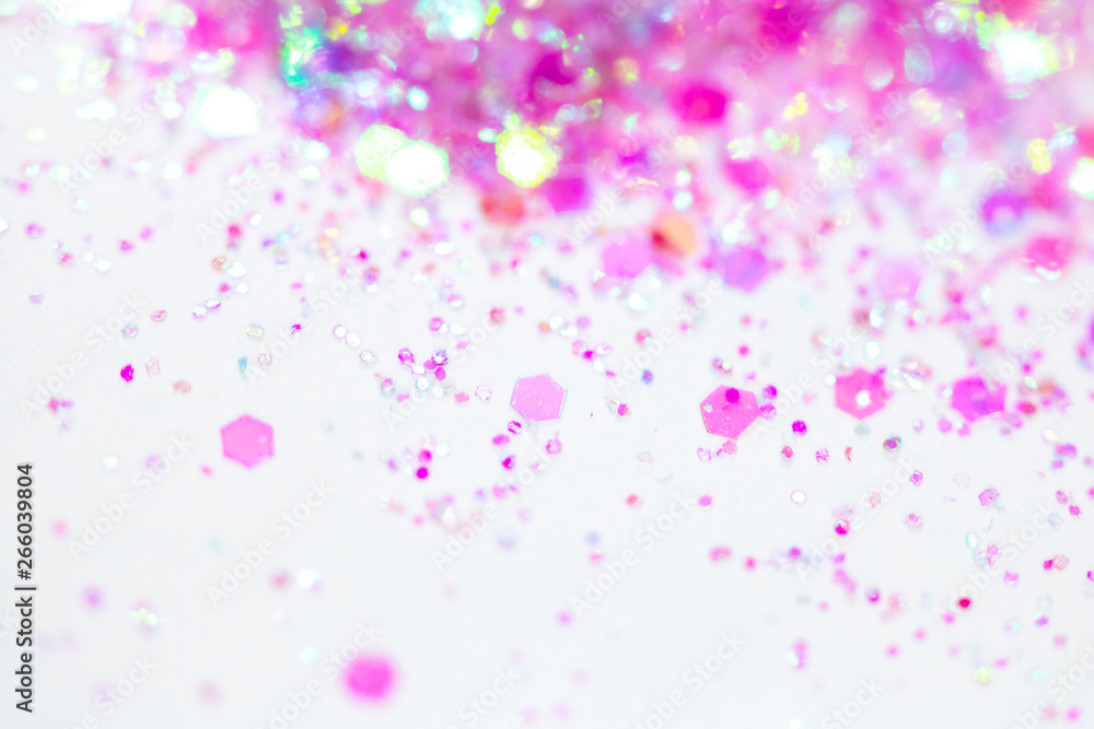 Pink Sparkling Glitter on White Background Bokeh Abstract Close Up Pink Sparkling Glitter on White Background Bokeh Abstract Close Up