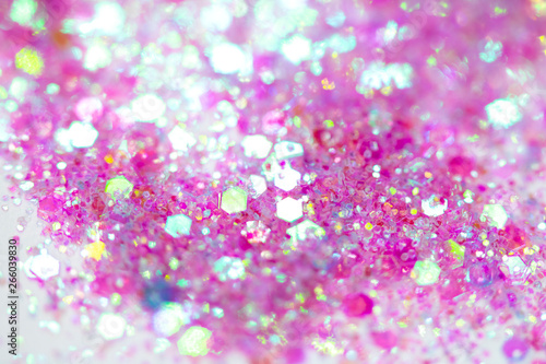 Pink Sparkling Glitter on White Background Bokeh Abstract Close Up