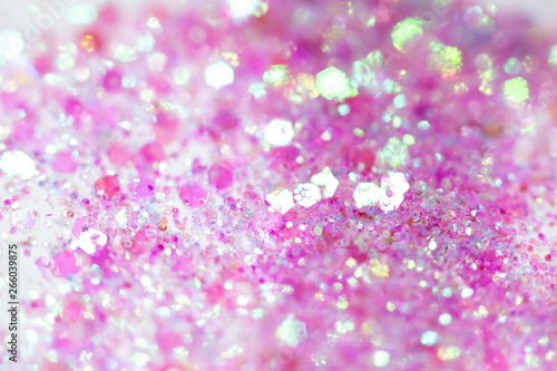 Pink Sparkling Glitter on White Background Bokeh Abstract Close Up