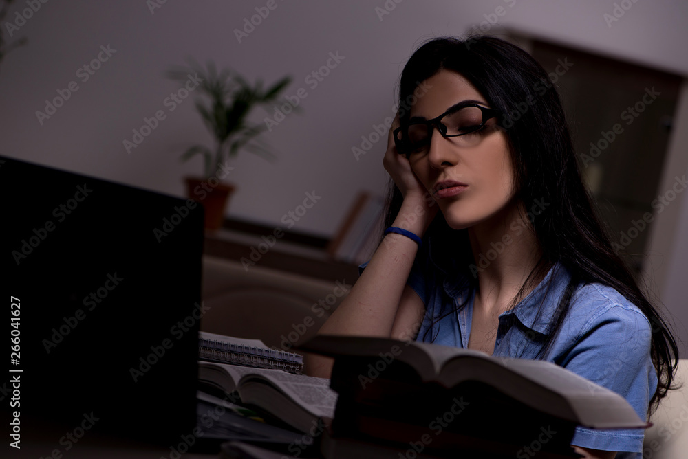 Young female student preparing for exams at night time Young female student preparing for exams at night time