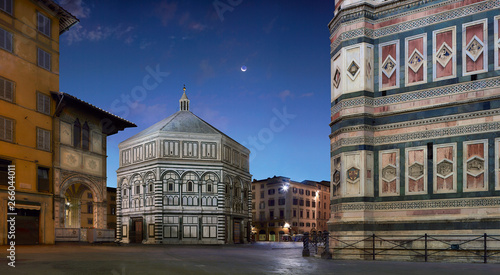Italy. the Florence Baptistery, piazza del Duomo, night vew, nobody photo